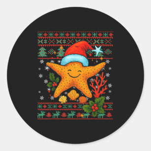 Seashells Christmas Ocean Water Starfish Ugly Xmas Classic Round Sticker
