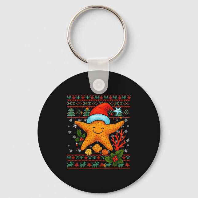 Seashells Christmas Ocean Water Starfish Ugly Xmas Key Ring (Front)