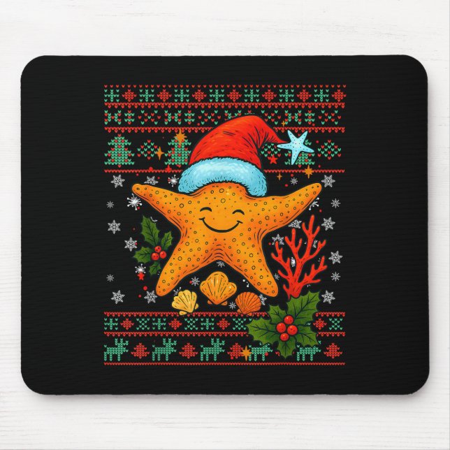 Seashells Christmas Ocean Water Starfish Ugly Xmas Mouse Mat (Front)