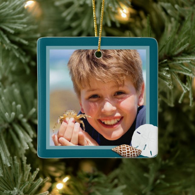 Seashells Christmas Photo Ornament Sea Blue (Tree)