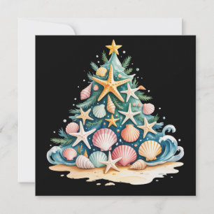 SeaShells Christmas Tree Ocean Water Starfish  Holiday Card