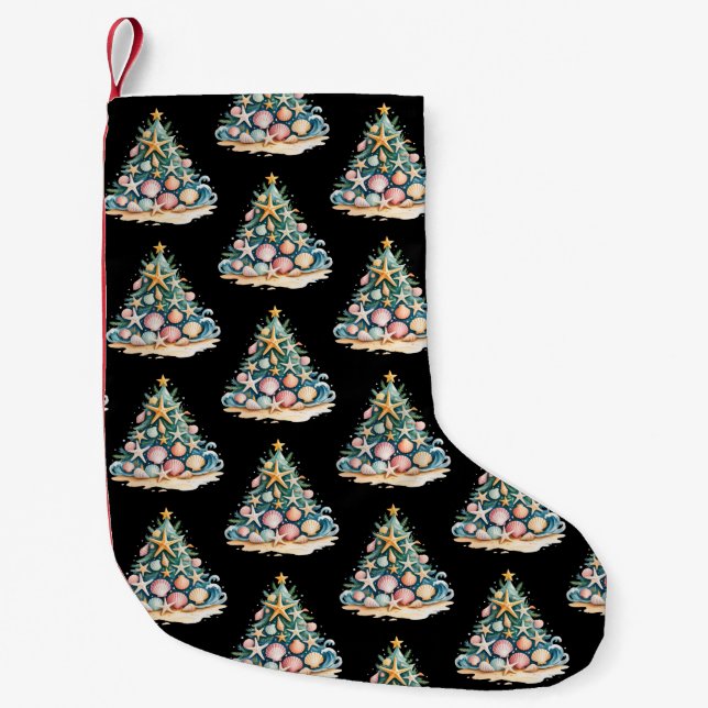 SeaShells Christmas Tree Ocean Water Starfish  Small Christmas Stocking (Front)