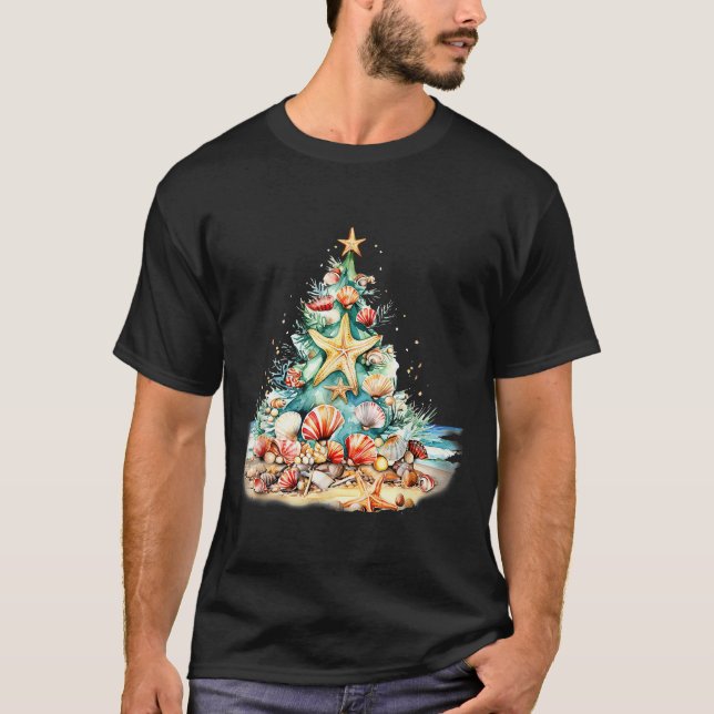 Seashells Christmas Tree Ocean Water Starfish  T-Shirt (Front)