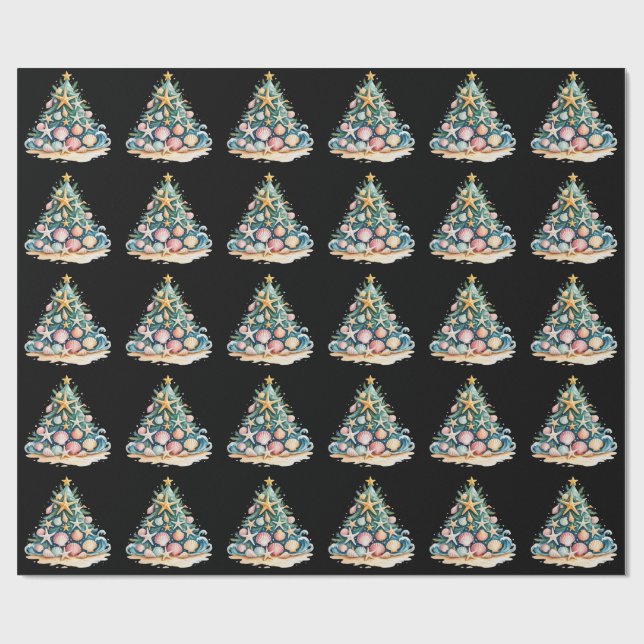 SeaShells Christmas Tree Ocean Water Starfish  Wrapping Paper (Flat)