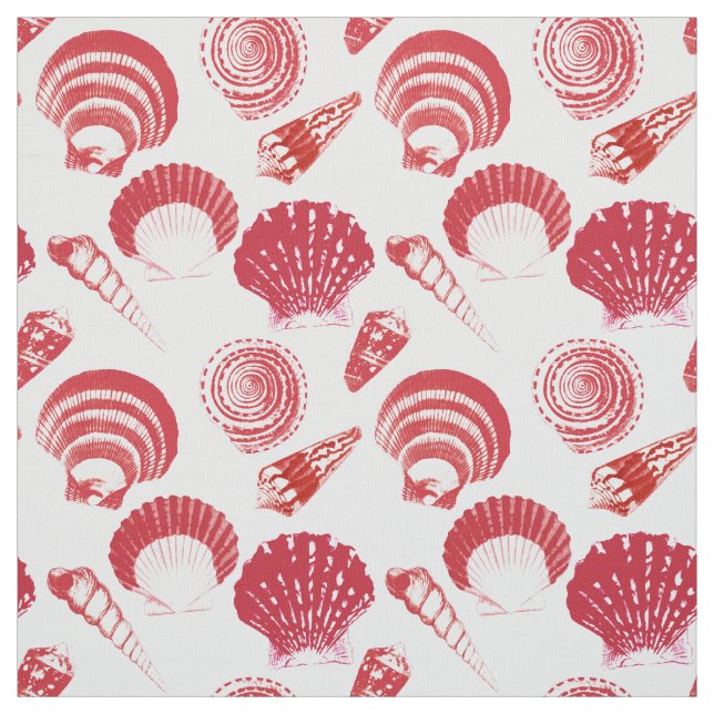Seashells - cinnabar red on a white background fabric (Swatch)