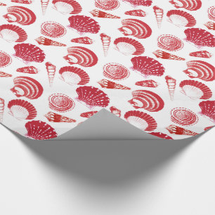 Seashells - cinnabar red on a white background wrapping paper
