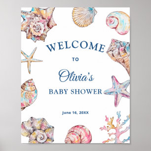 Seashells Coastal Baby Shower Welcome Poster
