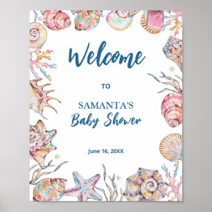 Seashells Coastal Baby Shower Welcome Poster