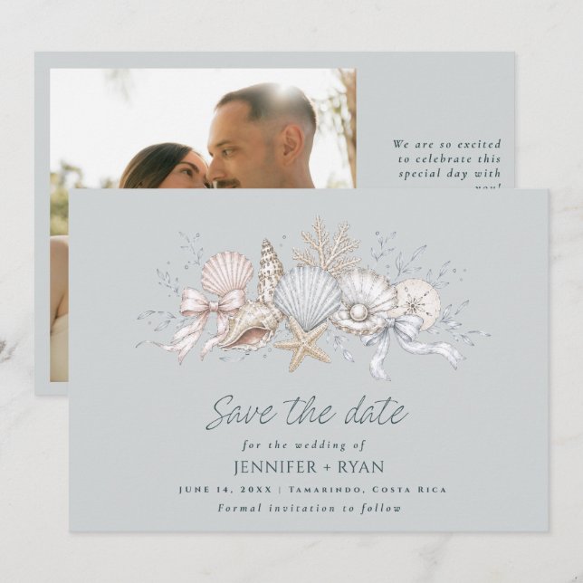 Seashells Coastal Beach Wedding Photo  Save The Date (Front/Back)