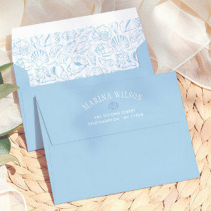 Seashells Coastal Bridal Shower Return Address Envelope