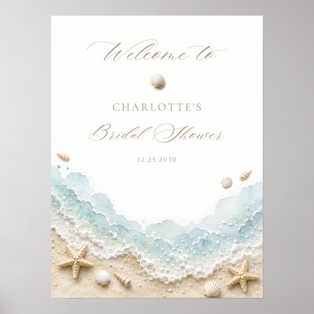 Seashells Coastal Bridal Shower Welcome Poster (Front)