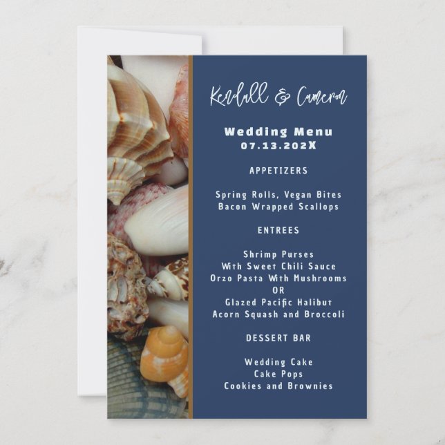 Seashells Coastal Wedding Menu Template (Front)