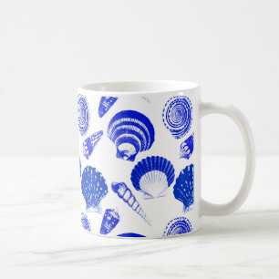 Seashells - cobalt blue on a white background coffee mug