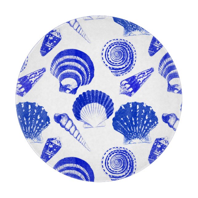 Seashells - cobalt blue on a white background cutting board (Front)
