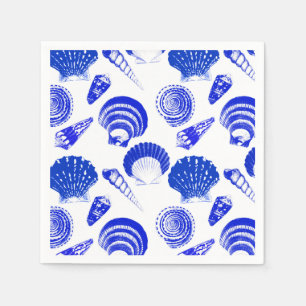 Seashells - cobalt blue on a white background napkin