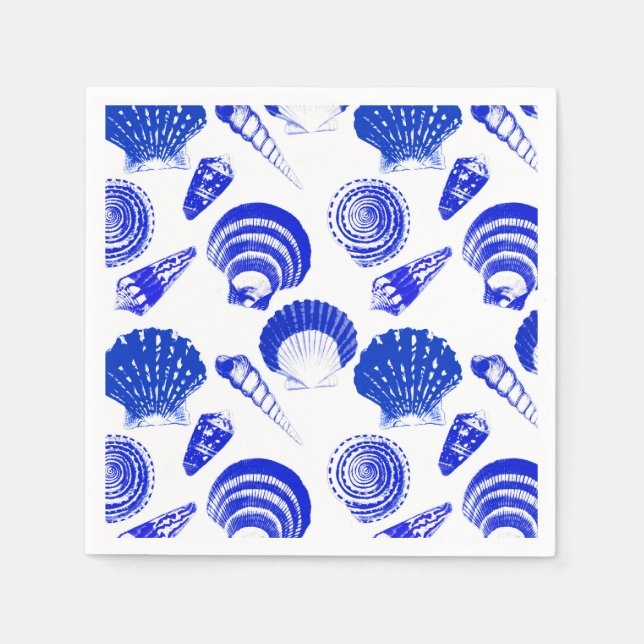 Seashells - cobalt blue on a white background napkin (Front)
