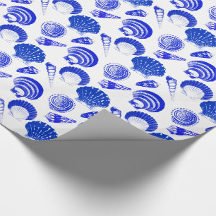 Seashells - cobalt blue on a white background wrapping paper