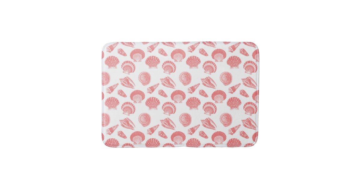 Seashells coral pink and white bath mat Zazzle
