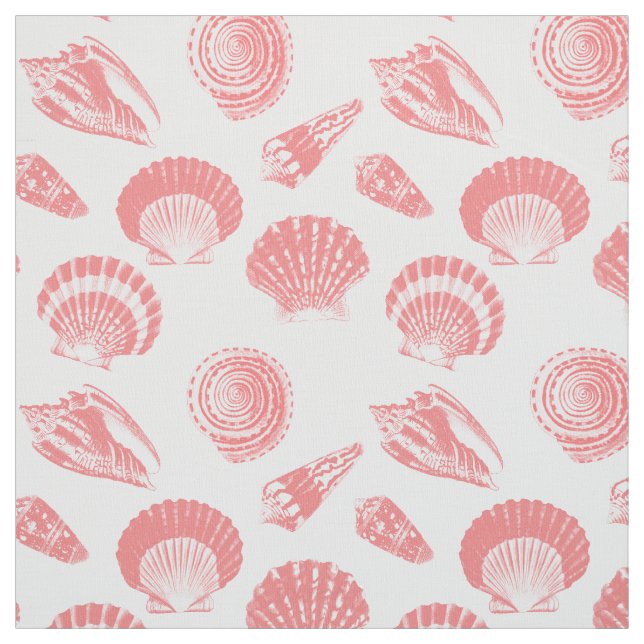 Seashells - coral pink and white fabric (Swatch)