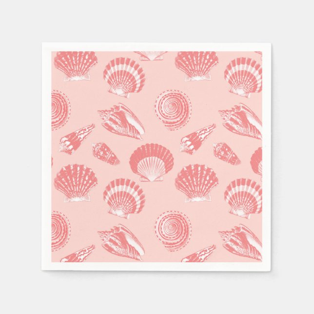 Seashells - coral pink and white napkin (Front)