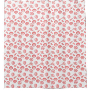 Seashells - coral pink and white shower curtain