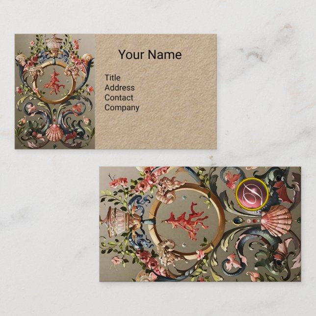 SEASHELLS,CORALS,DOLPHINS,ANTIQUE FLORAL Kraft  Business Card (Front/Back)