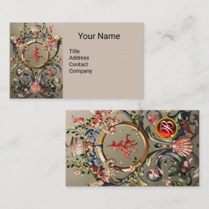 SEASHELLS,CORALS,DOLPHINS,ANTIQUE FLORAL SWIRLS BUSINESS CARD