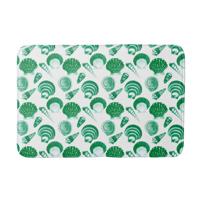 Seashells - emerald green on a white background bath mat (Front)