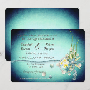 Seashells,Flowers Wedding Invitation