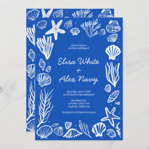Seashells Frame Beach Wedding Blue CUSTOM  Invitation