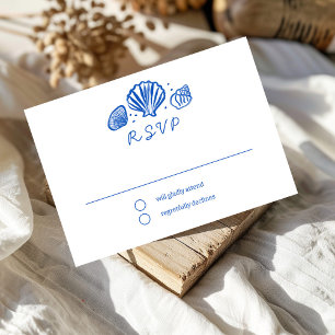 Seashells Frame Beach Wedding Blue CUSTOM RSVP Card