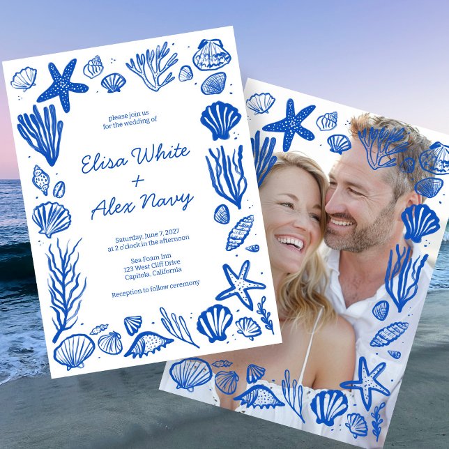 Seashells Frame Beach Wedding CUSTOM PHOTO  Invitation (Seashells Frame Beach Wedding CUSTOM PHOTO Invitation
)