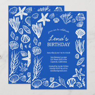 Seashells Frame Birthday Party Blue Beach CUSTOM Invitation