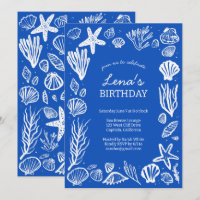 Seashells Frame Birthday Party Blue Beach CUSTOM
