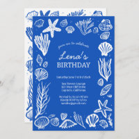 Seashells Frame Birthday Party Blue Beach CUSTOM