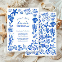 Seashells Frame Birthday Party Blue Beach CUSTOM