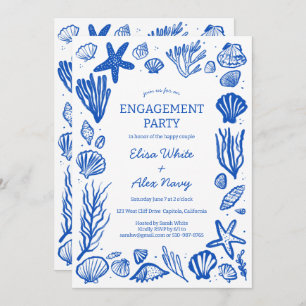 Seashells Frame Engagement Beach CUSTOM Invitation