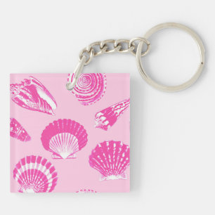 Seashells - Fuchsia pink and white Key Ring