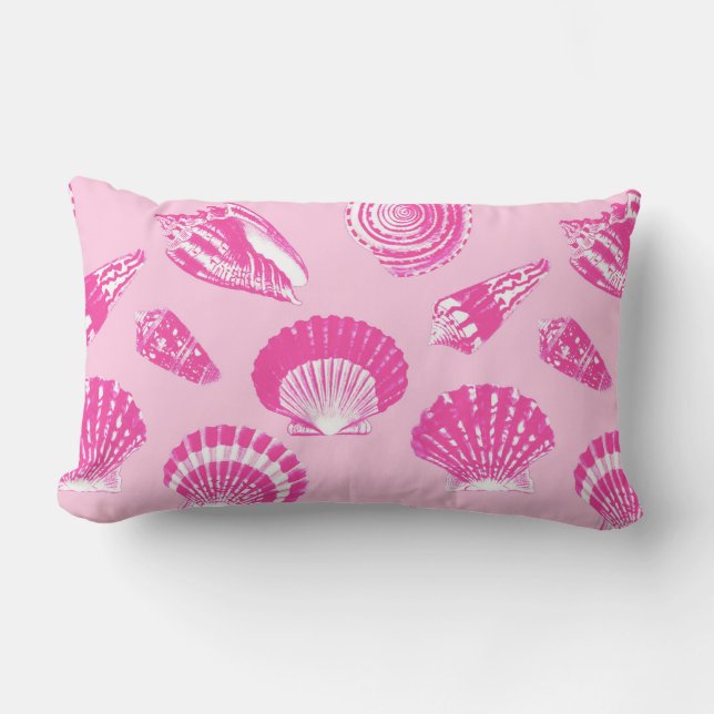 Seashells - Fuchsia pink and white Lumbar Cushion (Front)