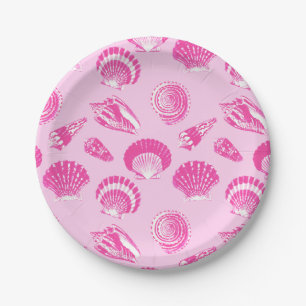 Seashells - Fuchsia pink and white Paper Plate