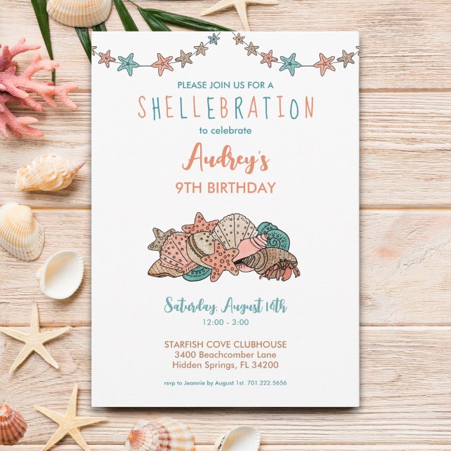 Seashells Girls Beach Birthday Invitation (Creator Uploaded)