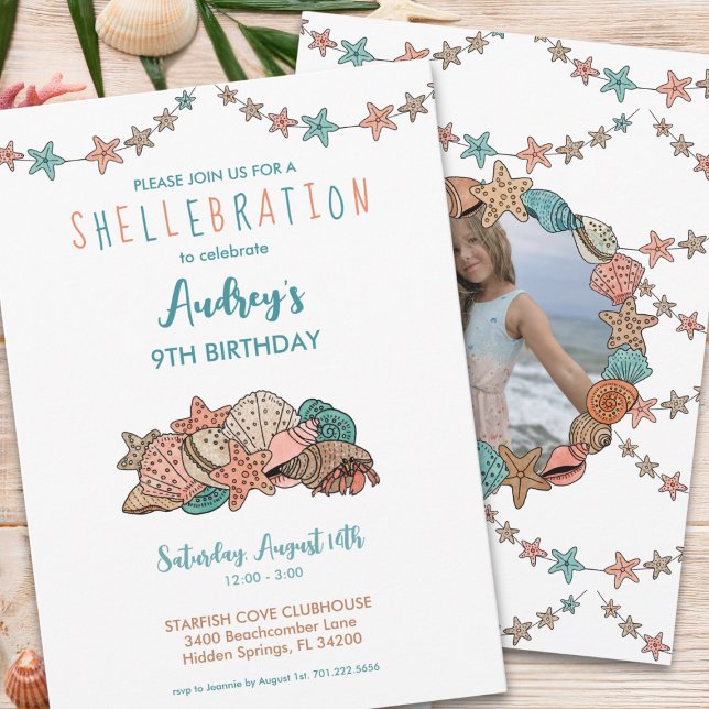Seashells Girls Beach Birthday Invitation (Creator Uploaded)