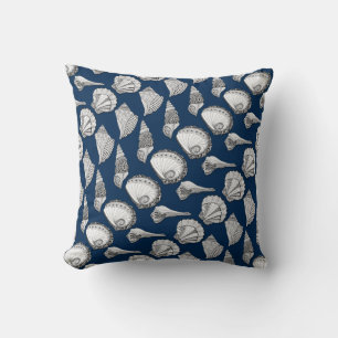 Seashells Hand Drawn in Black and White, Any Colou Cushion