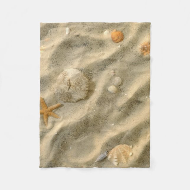 Seashells In Sand Fleece Blanket (Front)
