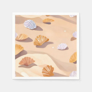 Seashells in the Sand   Beach Ocean Watercolor Napkin