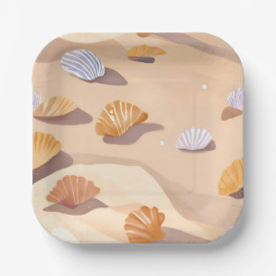Seashells in the Sand Beach Ocean Watercolor Paper Plate