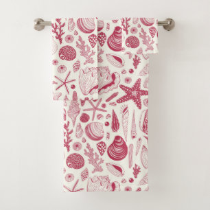 Seashells in Viva Magenta- Colour of the Year 2023 Bath Towel Set