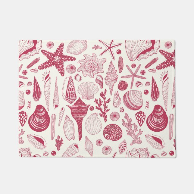 Seashells in Viva Magenta- Colour of the Year 2023 Doormat (Front)
