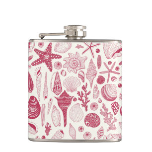 Seashells in Viva Magenta- Colour of the Year 2023 Hip Flask