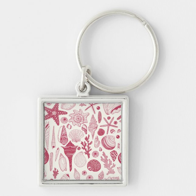 Seashells in Viva Magenta- Colour of the Year 2023 Key Ring (Front)